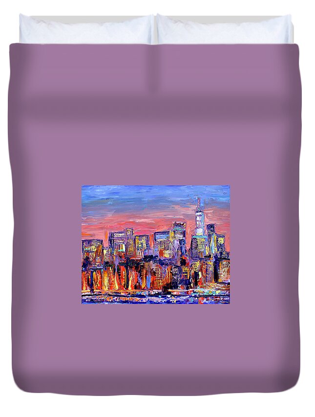 City Skyline Duvet Cover featuring the painting West Side by Teresa Moerer