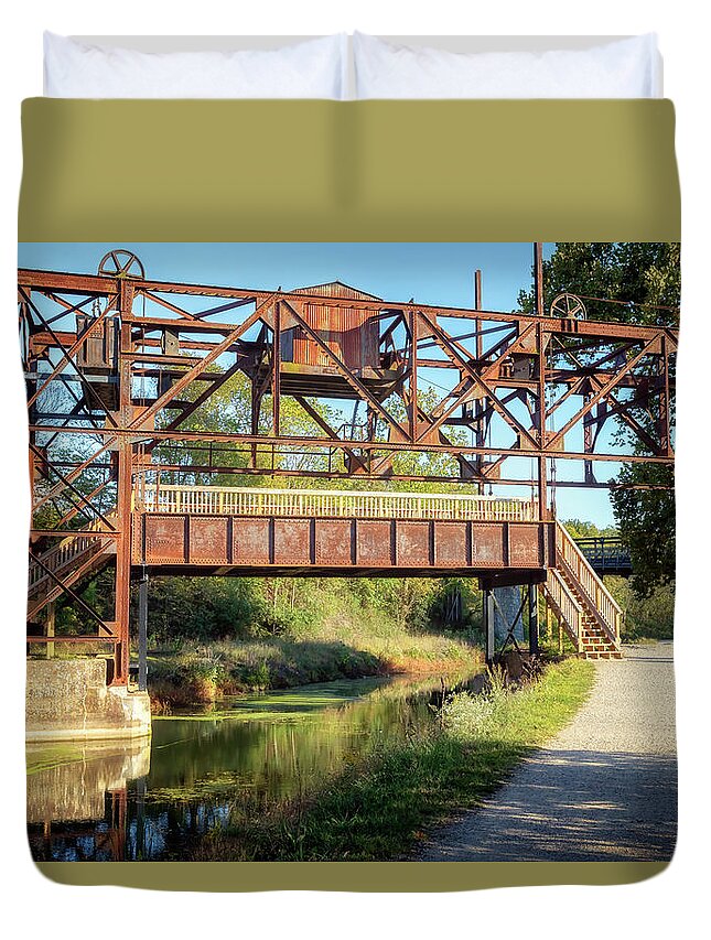 C&o Canal Duvet Cover featuring the photograph Western Maryland Railway Lift Bridge - Williamsport by Susan Rissi Tregoning