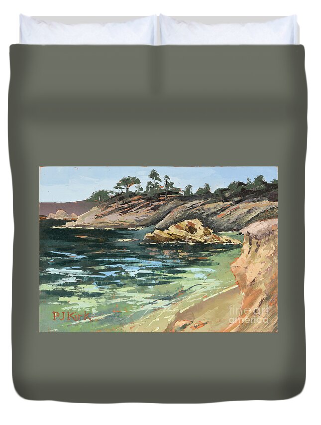 Landscape Duvet Cover featuring the painting Whaler's Cove by PJ Kirk
