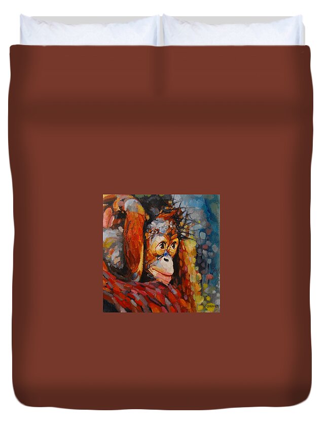 Primate Duvet Cover featuring the painting What I Saw At The Zoo by Jean Cormier