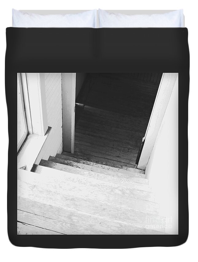 Staircase Duvet Cover featuring the photograph What Is Down There? by Kae Cheatham
