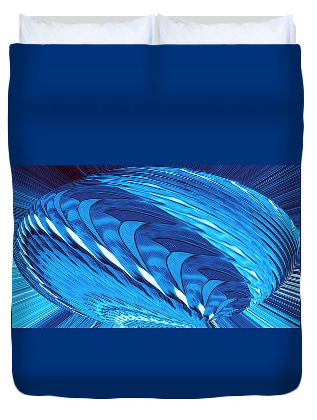 Abstract Art Duvet Cover featuring the digital art Fractal Wheel Blue by Ronald Mills