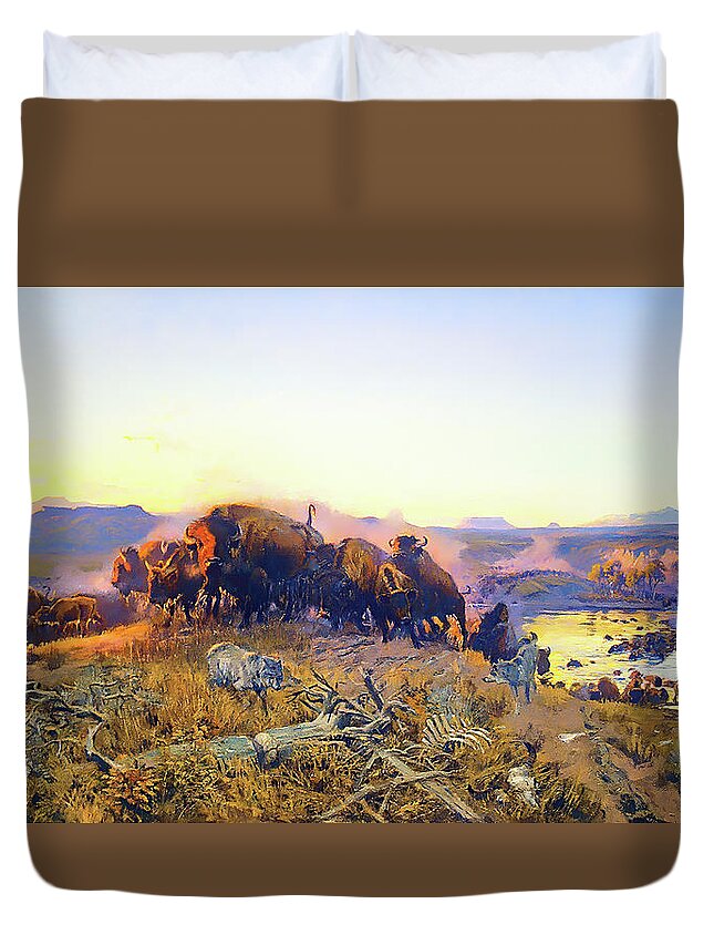 Charles Russell Duvet Cover featuring the painting When The Land Belonged To God by Charles Russell