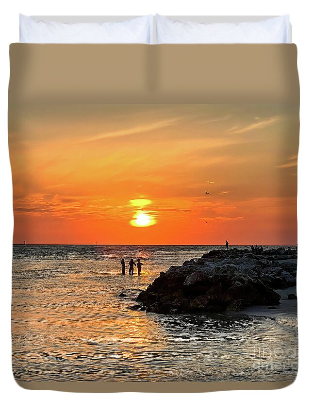 Clearwater Beach Sunset Duvet Cover featuring the photograph When The Sun Goes Down by Kerri Farley