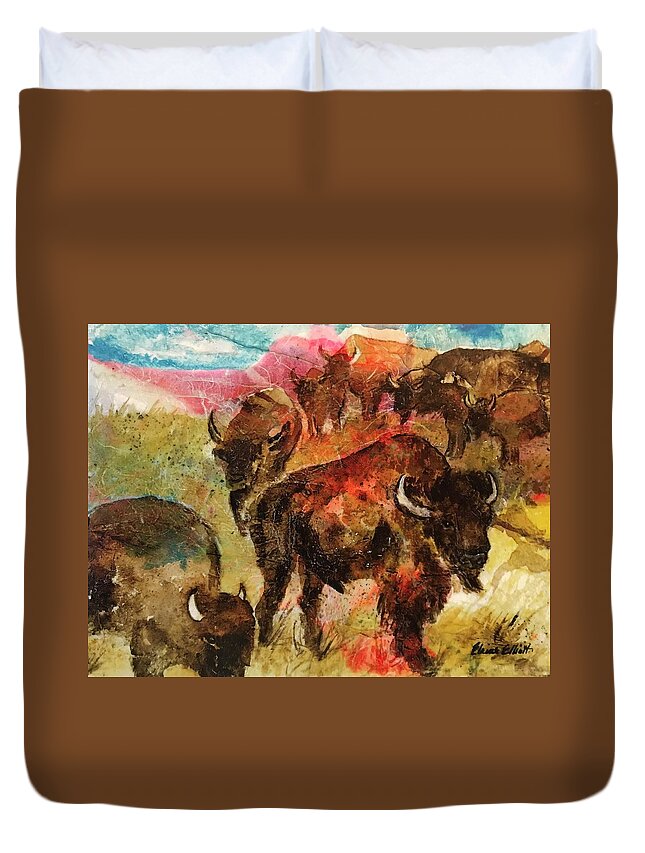 Buffalo Duvet Cover featuring the painting Where Buffalo Roam by Elaine Elliott
