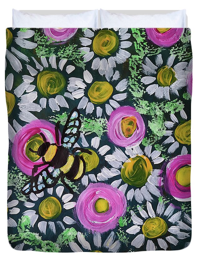 Bumblebee Duvet Cover featuring the mixed media Where is the Bumblebee by Mimulux Patricia No