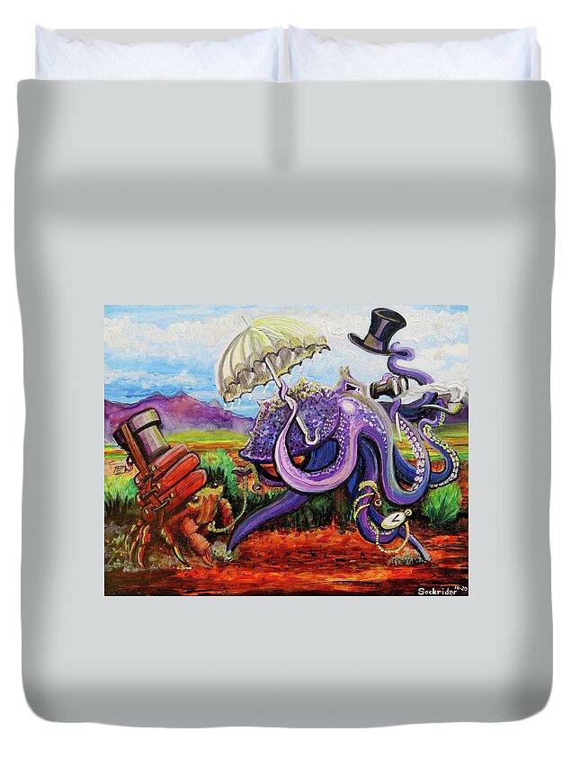 Octopus Duvet Cover featuring the painting Where's Taos by David Sockrider