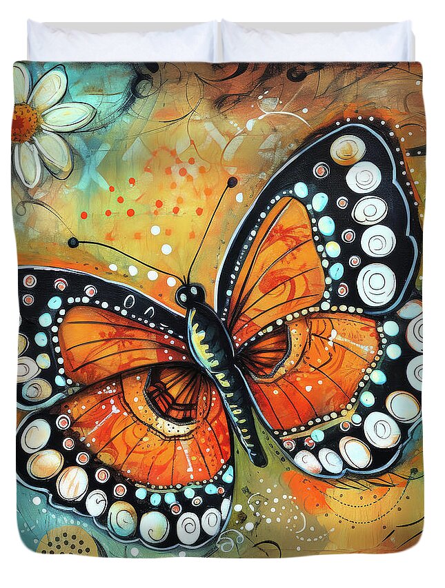 Monarch Butterfly Duvet Cover featuring the painting Whimsical Monarch by Tina LeCour