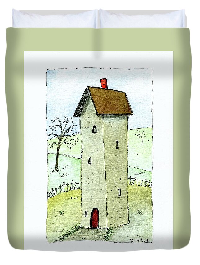 Whimsical House Painting Duvet Cover featuring the painting Whimsical Tall House by Donna Mibus