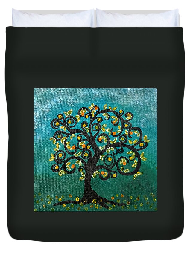 Tree Duvet Cover featuring the painting Whimsical Tree by Nancy Sisco
