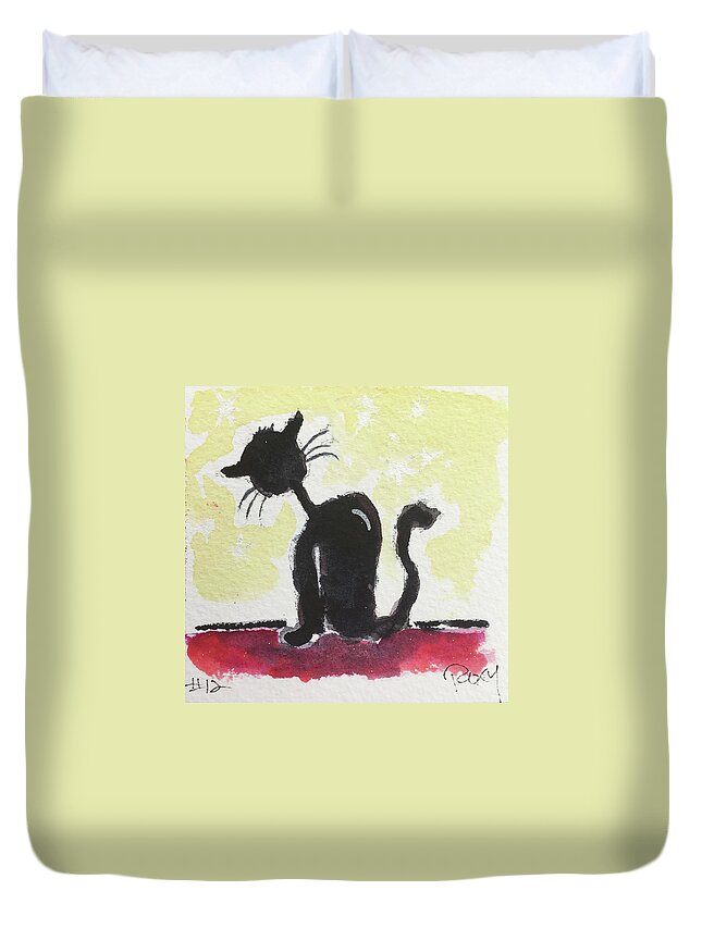 Cat Duvet Cover featuring the painting Whimsy Kitty 12 by Roxy Rich