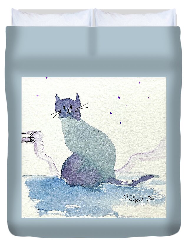 Whimsical Cat Duvet Cover featuring the painting Whimsy Kitty 20 by Roxy Rich