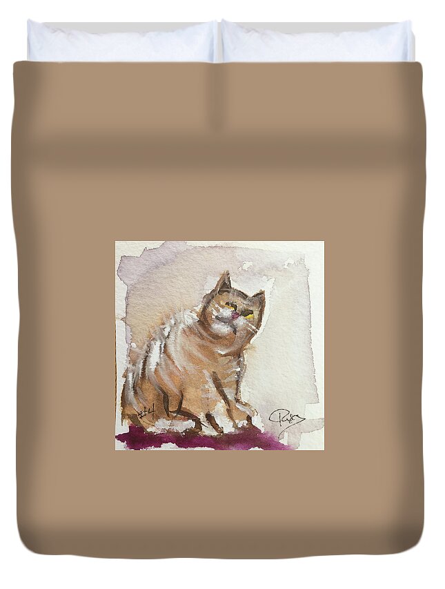 Whimsy Duvet Cover featuring the painting Whimsy Kitty 4 by Roxy Rich