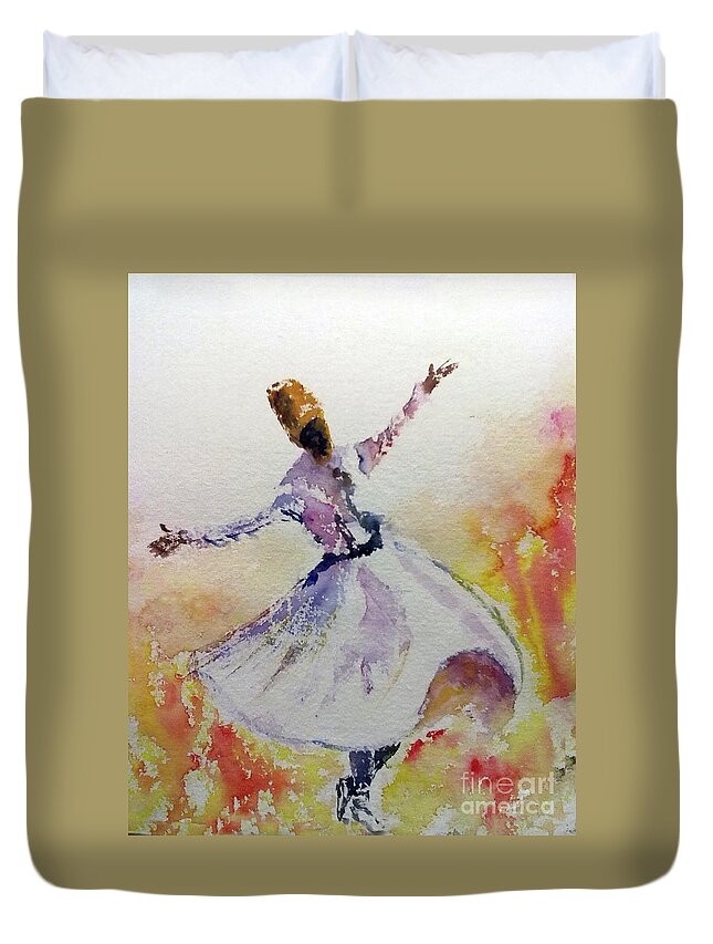 Sufi Duvet Cover featuring the painting Whirling Sufi Dervish by Asha Sudhaker Shenoy
