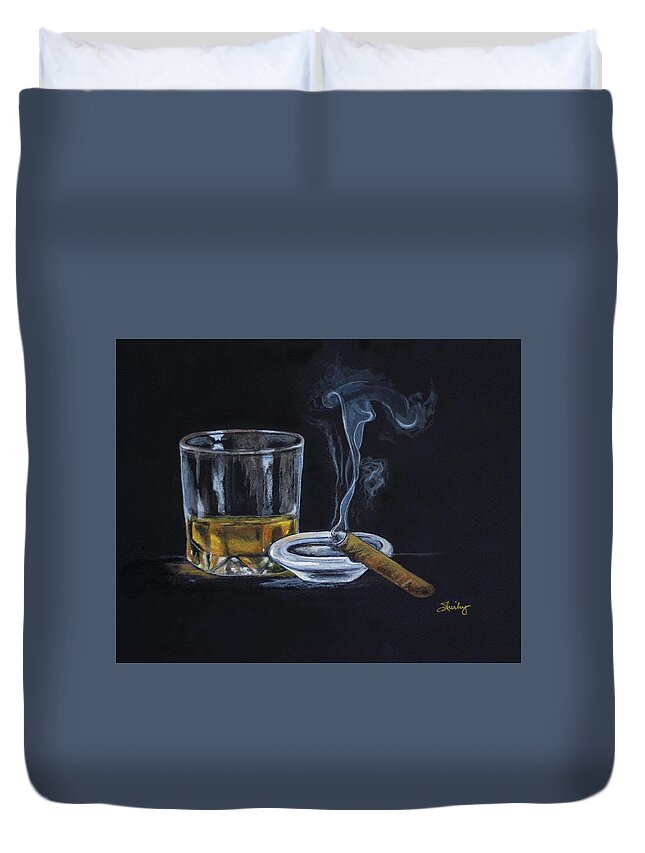 Whiskey Duvet Cover featuring the painting Whiskey and Cigar by Shirley Dutchkowski