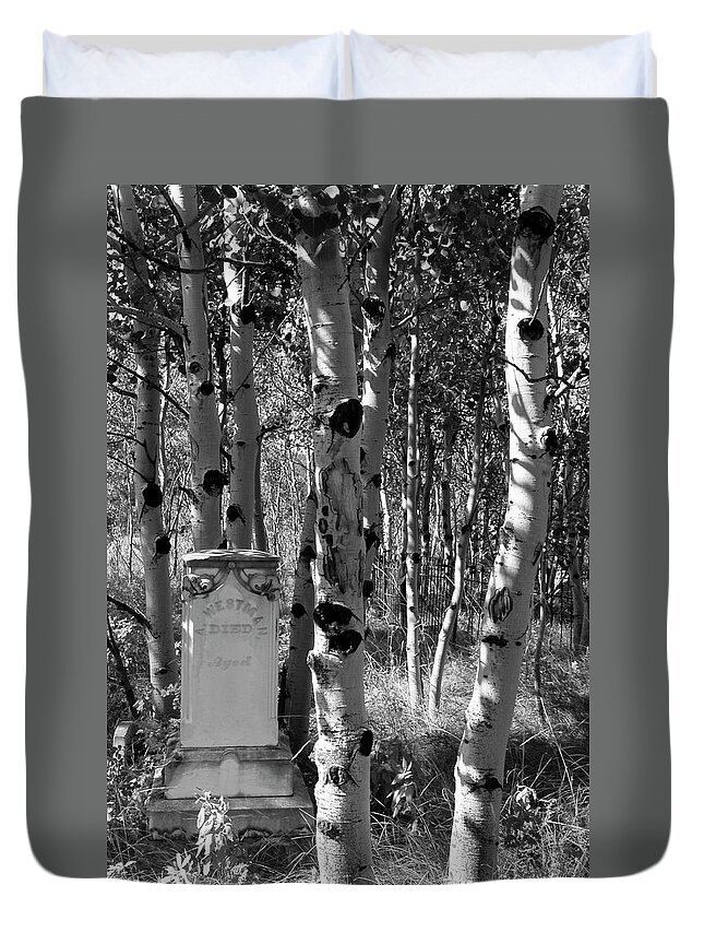 Headstone Duvet Cover featuring the photograph Whispering Trees Cemetery by Cathy Anderson