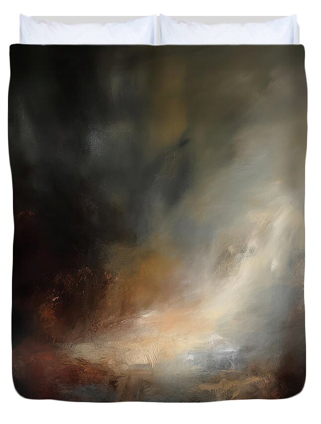 Dreamscapes Duvet Cover featuring the painting Whispers In The Dark 3 Atmospheric Abstract Painting by Jai Johnson