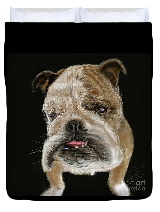 Whitman Bransford Duvet Cover featuring the painting Dog Portrait - Farley the French Bulldog from Little Rock by Remy Francis