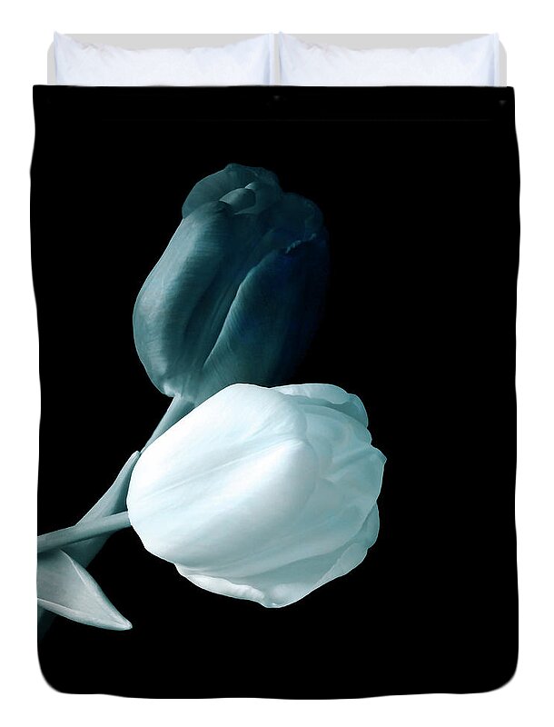 Tulips Duvet Cover featuring the photograph White And Blue Tulip Flowerart by Johanna Hurmerinta