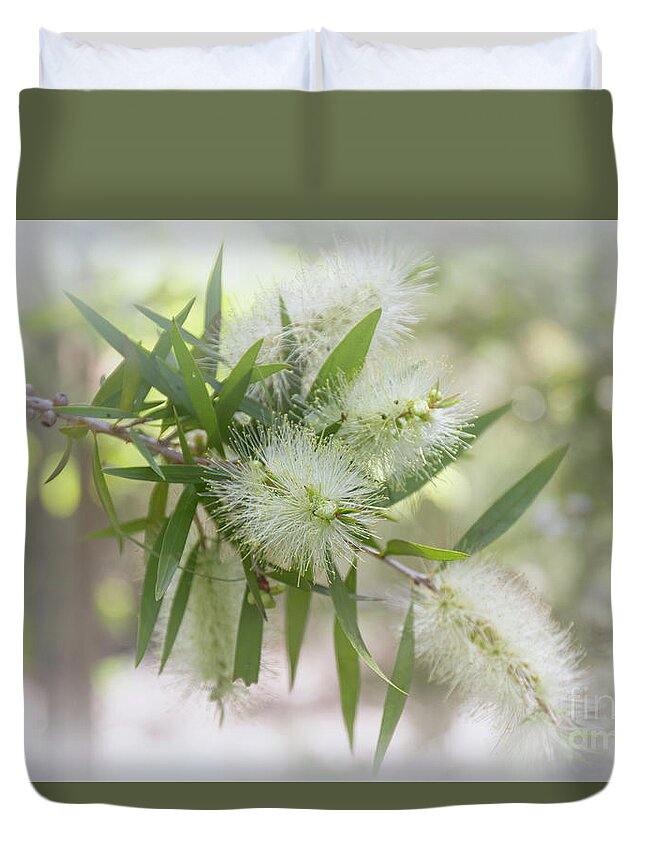 Native Duvet Cover featuring the photograph White Bottlebrush - Callistemon salignus by Elaine Teague