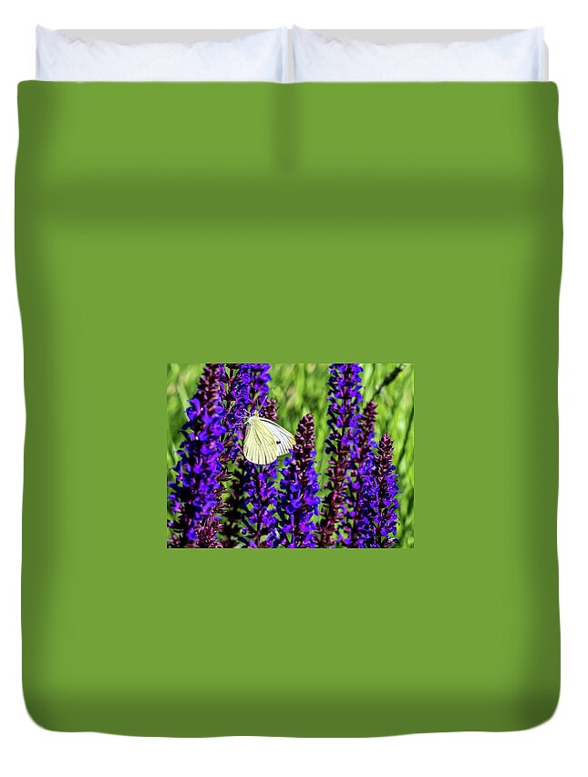 Flowers Duvet Cover featuring the photograph White Butterfly by Louis Dallara