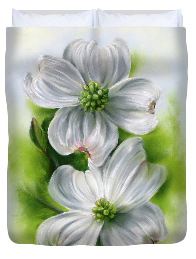 Botanical Duvet Cover featuring the painting White Dogwood Pair in Spring by MM Anderson