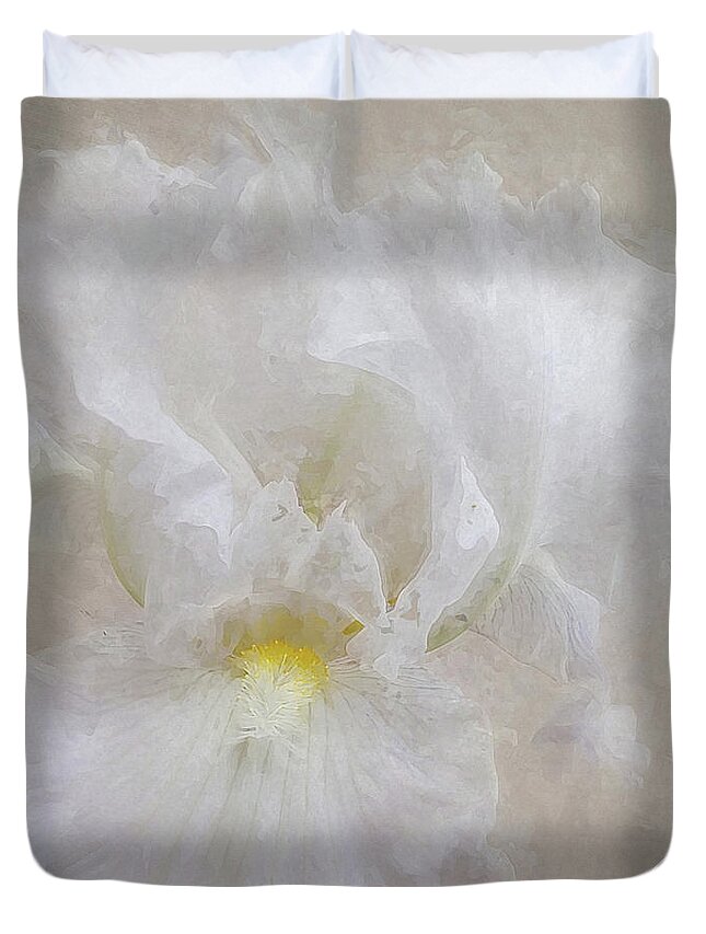 White Duvet Cover featuring the photograph White Iris IV by Karen Lynch