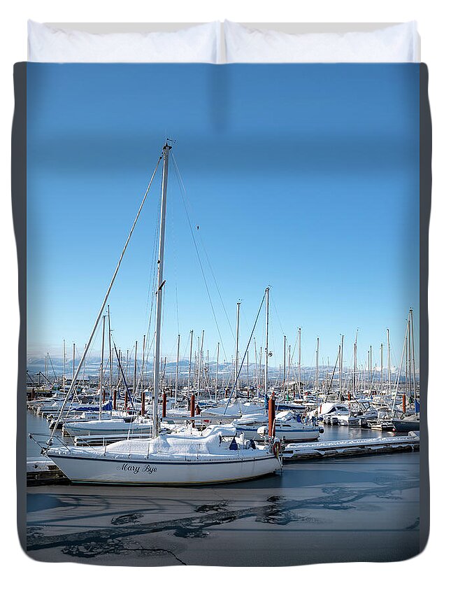 Marine Duvet Cover featuring the photograph White marina by Canadart -