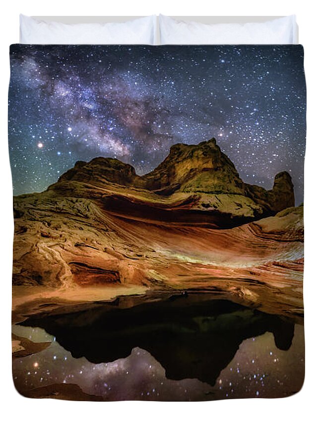 Milky Way Duvet Cover featuring the photograph White Pockets Milky Way by Michael Ash