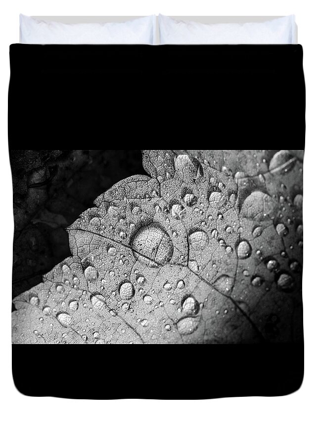 Black And White Image Duvet Cover featuring the photograph White Raindrops by Crystal Wightman