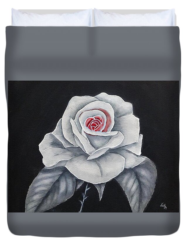 White Rose Duvet Cover featuring the painting White Rose n' Red by Kelly Mills