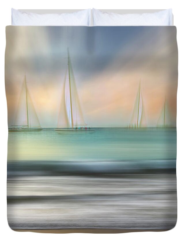 Boats Duvet Cover featuring the photograph White Sails Dreamscape by Debra and Dave Vanderlaan