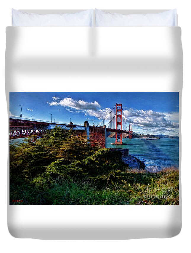 San Francisco Duvet Cover featuring the photograph White Ship And San Francisco Golden Gate Bridge by Blake Richards