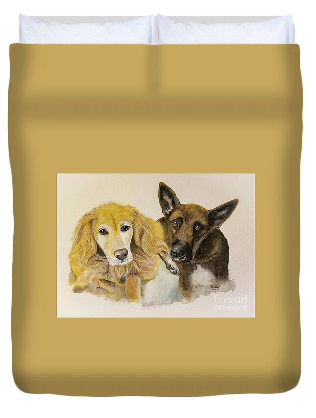 Dog Duvet Cover featuring the painting Who Rescued Who? by Shirley Dutchkowski