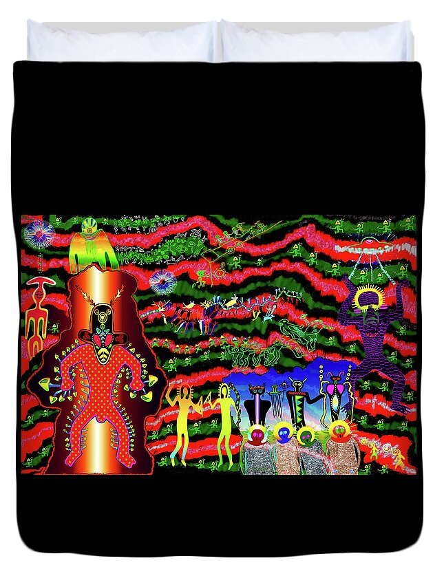 Shamanic Duvet Cover featuring the mixed media Who were they by Myztico Campo