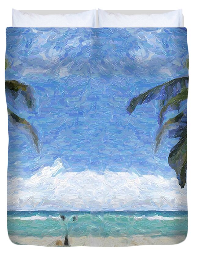 Caribbean Ocean Duvet Cover featuring the digital art Waiting for the Tide by David Zimmerman