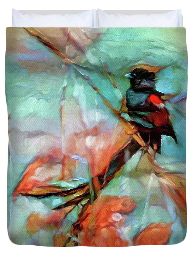 Widowbird In The Reeds Duvet Cover featuring the painting Widowbird in the Reeds by Susan Maxwell Schmidt