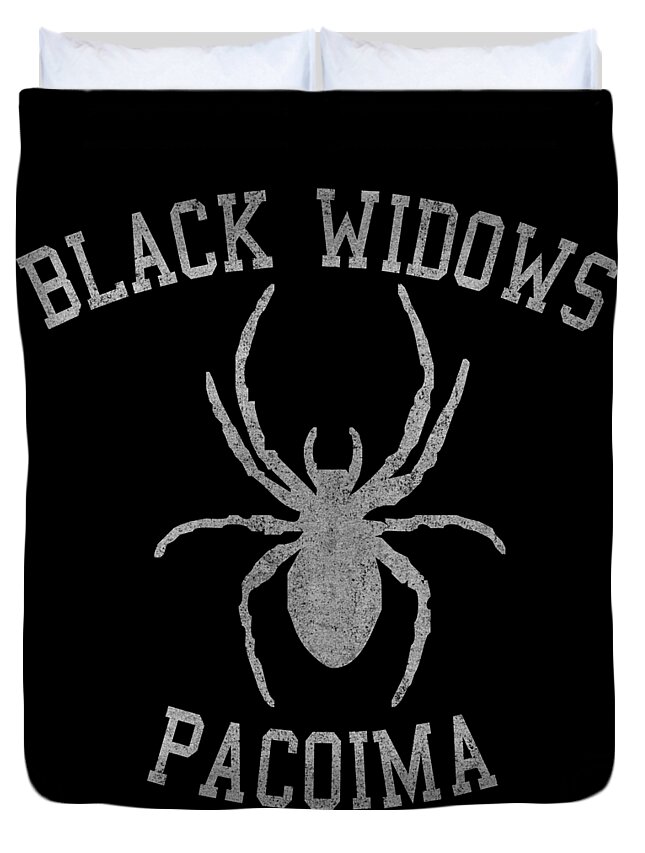 Funny Duvet Cover featuring the digital art Widows Pacoima by Flippin Sweet Gear