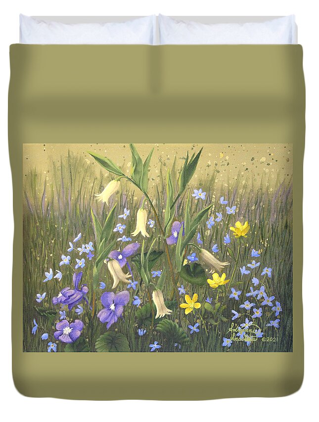 Wild Oats Duvet Cover featuring the painting Wild Flowers on Wesser by Adrienne Dye