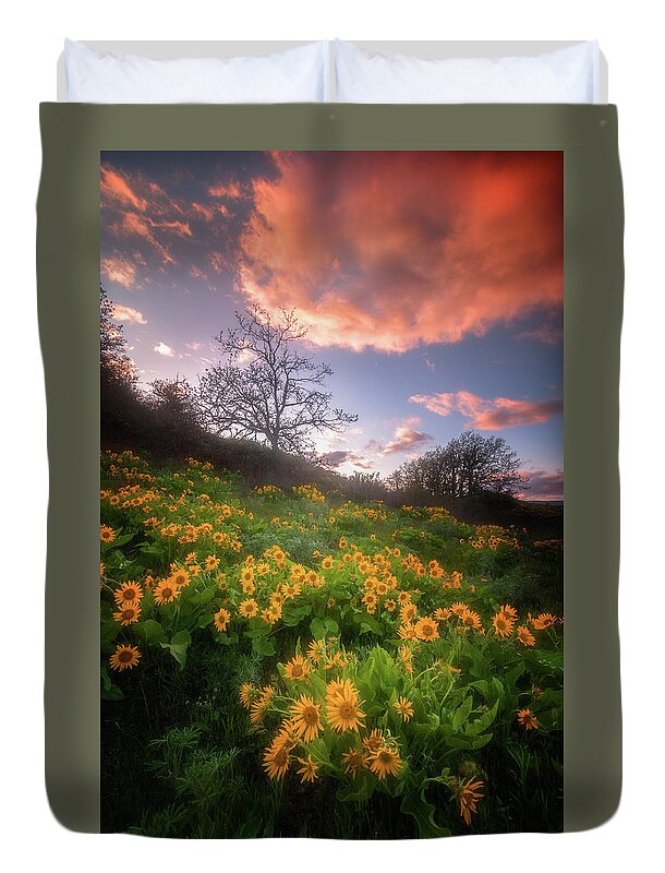 Sunset Duvet Cover featuring the photograph Wildflower Sunset by Darren White