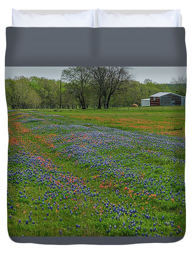Texas Bluebonnets Duvet Cover featuring the photograph Wildflower Swale by Johnny Boyd