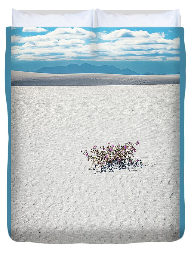 New Mexico Duvet Cover featuring the photograph Wildflowers in the Sand by Erin K Images