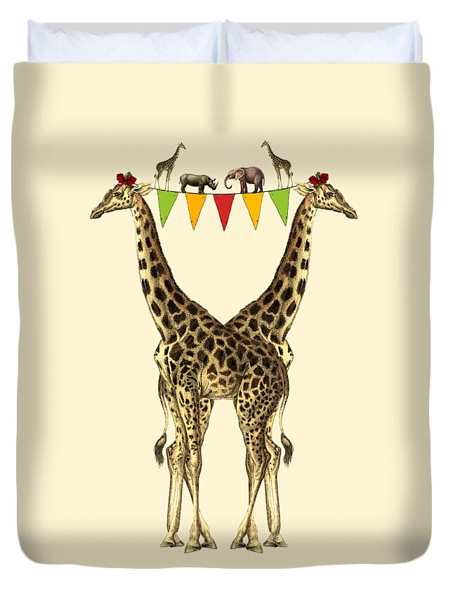 Giraffe Duvet Cover featuring the digital art Wildlife Party by Madame Memento