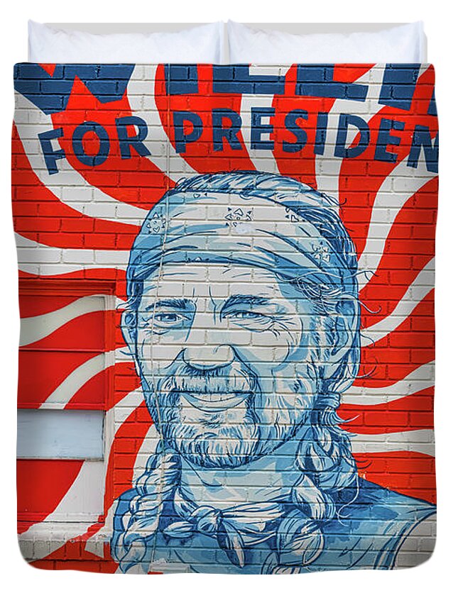 Willie For President Mural Duvet Cover featuring the photograph Willie For President Mural by Bee Creek Photography - Tod and Cynthia