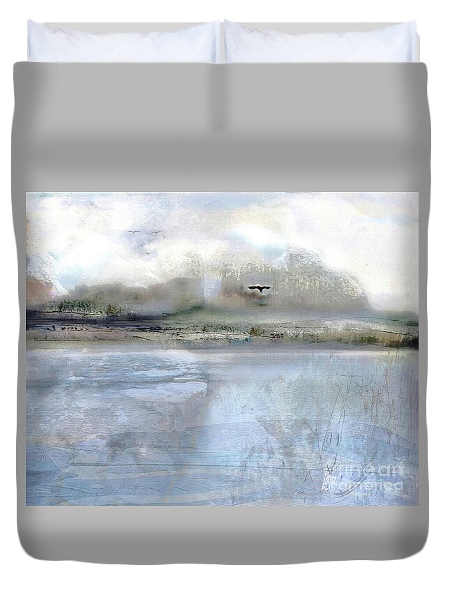 Watercolor Duvet Cover featuring the mixed media Wind and Water No. 7 The Dalliance of Eagles by Zsanan Studio