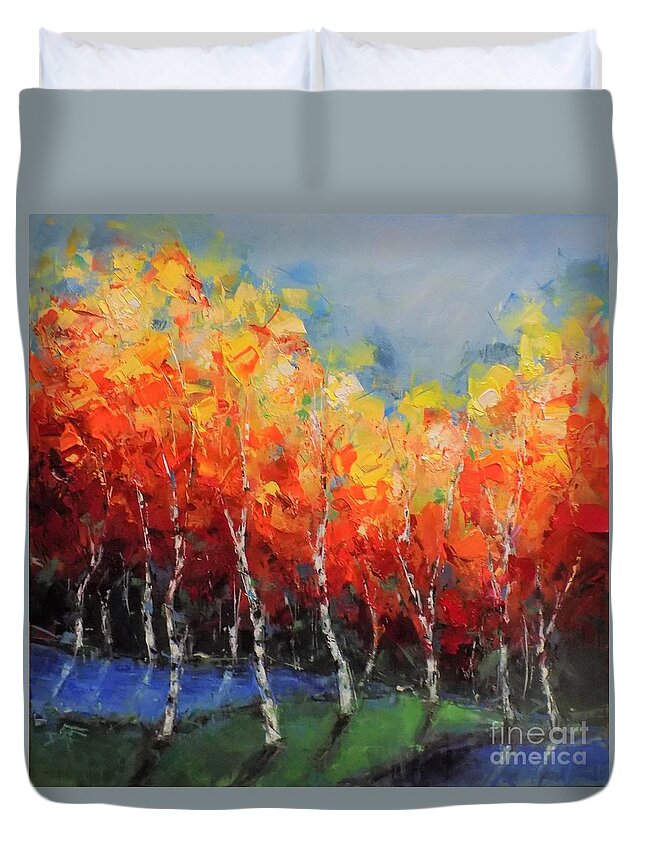 Trees Duvet Cover featuring the painting Wind in the Trees by Dan Campbell