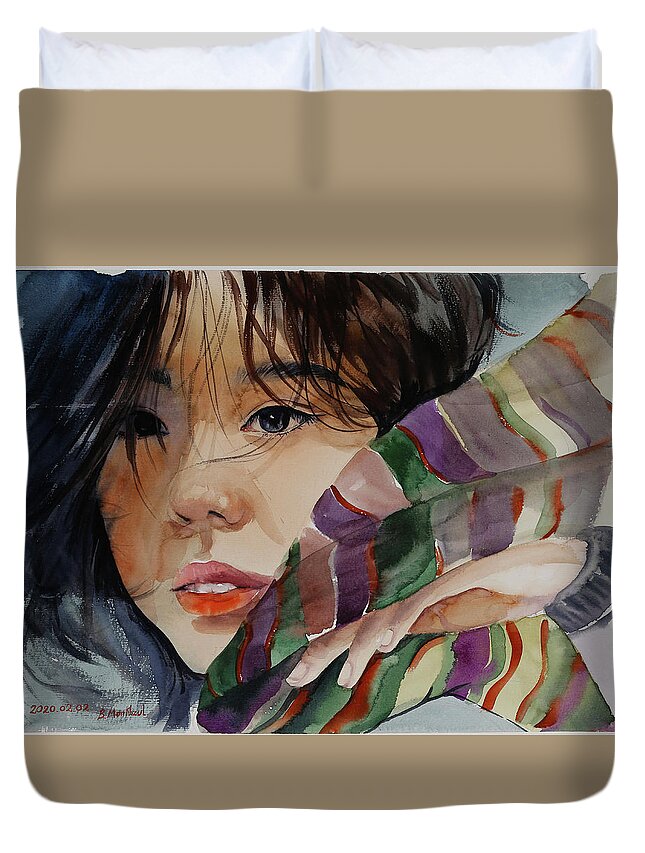 Wind Duvet Cover featuring the painting Wind by Munkhzul Bundgaa