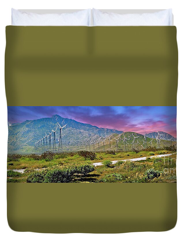 Wind Turbine Farm Palm Springs Ca Duvet Cover featuring the photograph Wind Turbine Farm Palm Springs CA by David Zanzinger