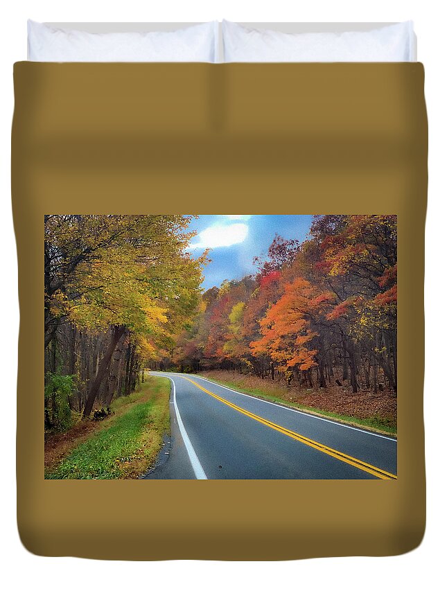 Fall Duvet Cover featuring the photograph Winding West Virginia Road in Fall by Lora J Wilson