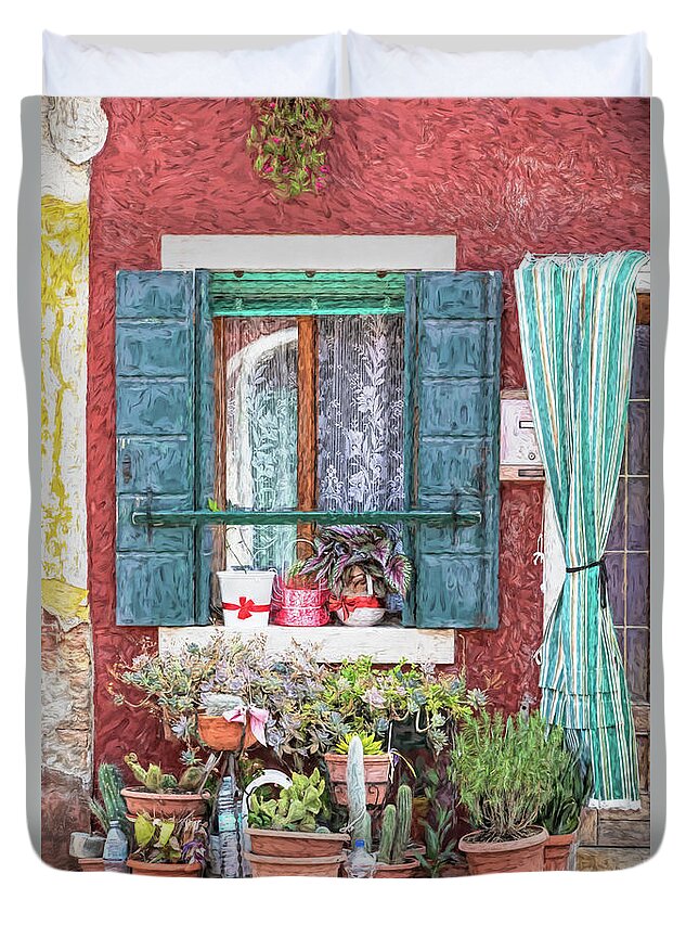 Venice Duvet Cover featuring the photograph Window Flowers of Venice by David Letts
